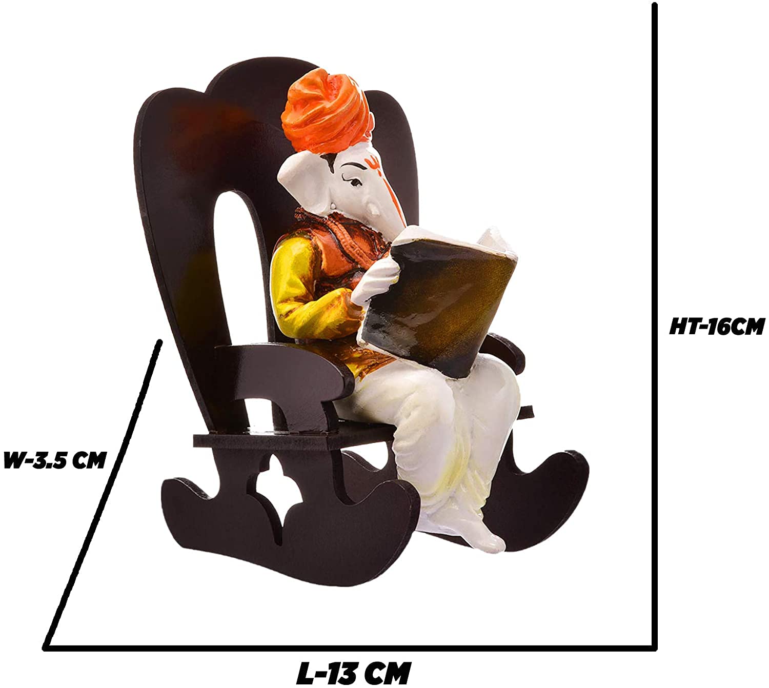 Sn Handicrafts Resin Ganesha Resting On Rocking Chair Figurine, Standard, Multi Colour